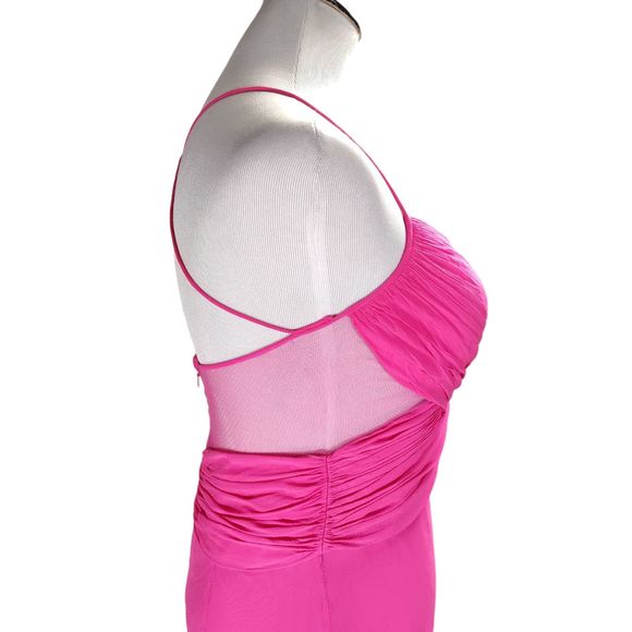 Vintage Cache Formal Dress Size 8 Pink Silk Chiffon Mesh Cutouts Strappy Back - Picture 7 of 16